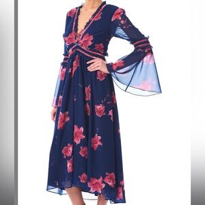 eShakti Midnight Blue Dress with Coral Highlights